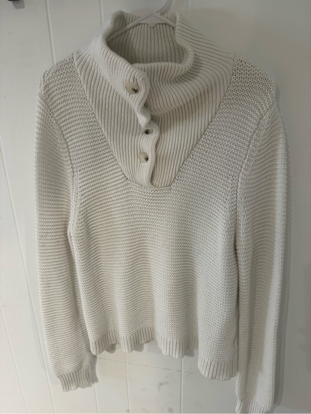 Evereve Cream Button-Front Cowl Turtleneck Sweater